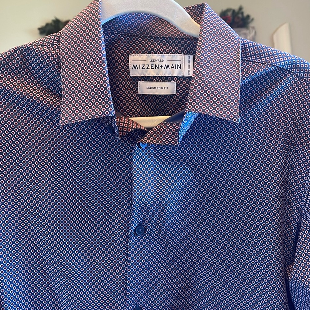 Red/ blue Mizzen +Main , medium trim fit, button-down, long sleeve dress shirt